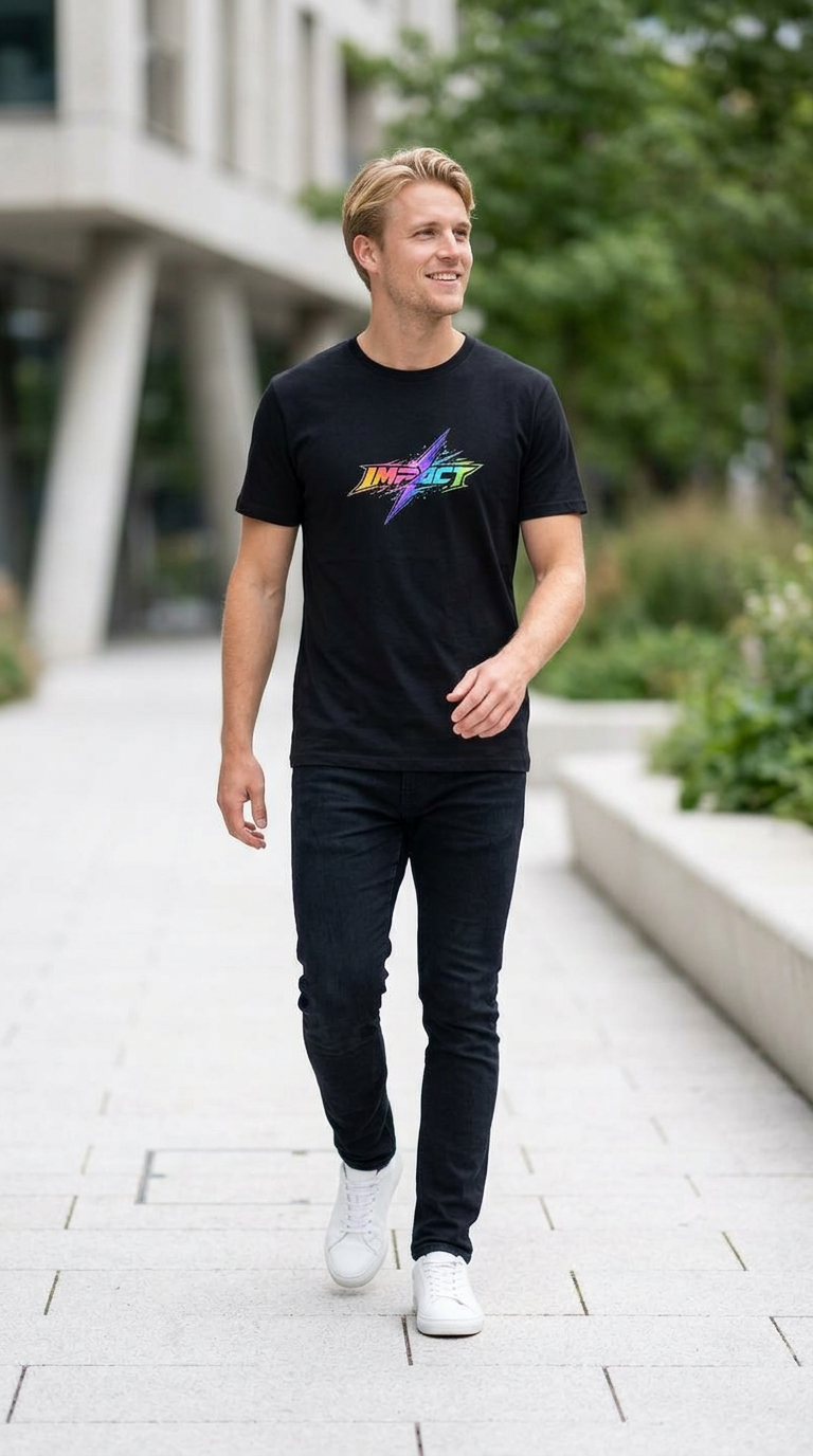 Impact Lightning Logo T-Shirt Rainbow Retro Graphic Tee