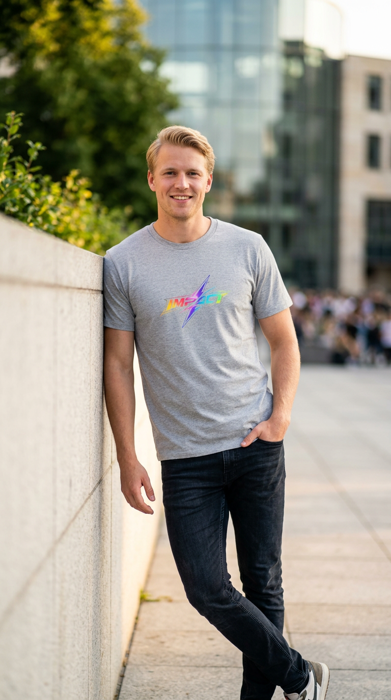 Impact Lightning Logo T-Shirt Rainbow Retro Graphic Tee