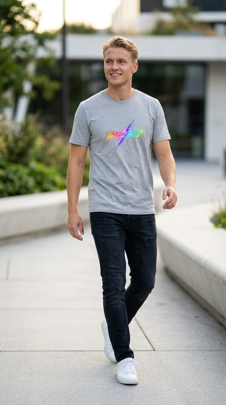 Impact Lightning Logo T-Shirt Rainbow Retro Graphic Tee