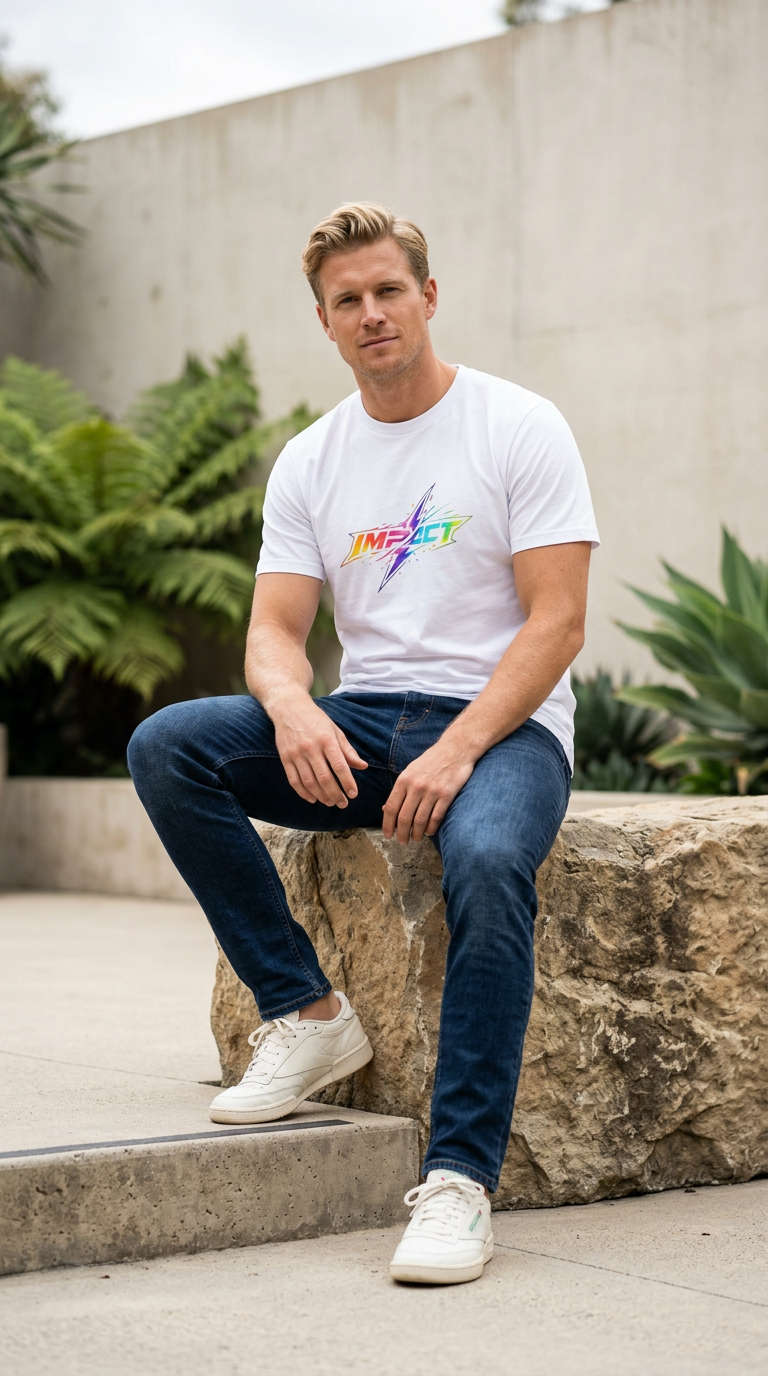 Impact Lightning Logo T-Shirt Rainbow Retro Graphic Tee