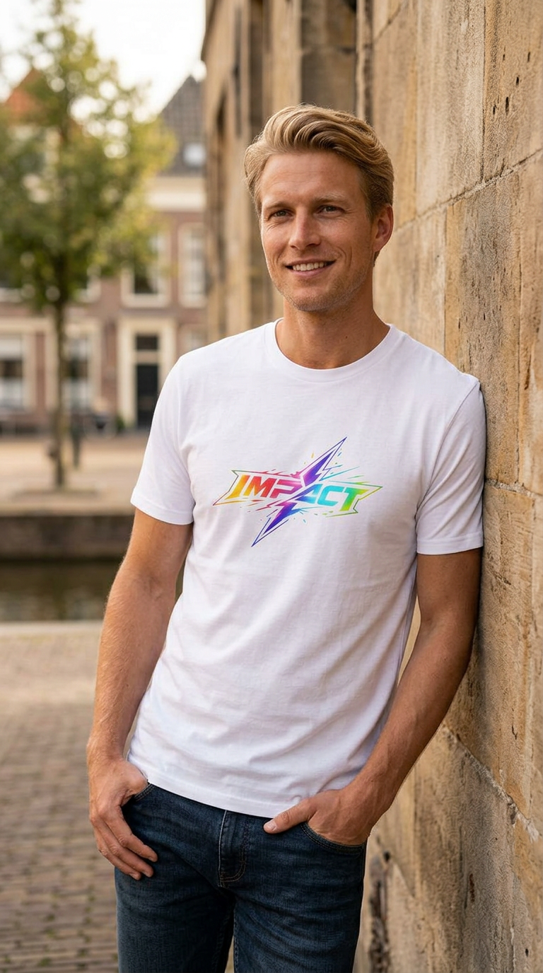 Impact Lightning Logo T-Shirt Rainbow Retro Graphic Tee