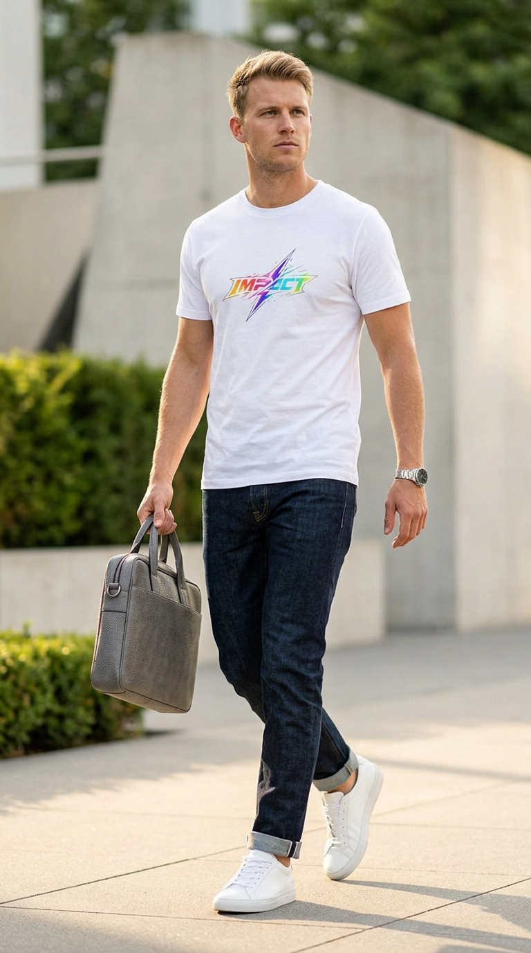 Impact Lightning Logo T-Shirt Rainbow Retro Graphic Tee