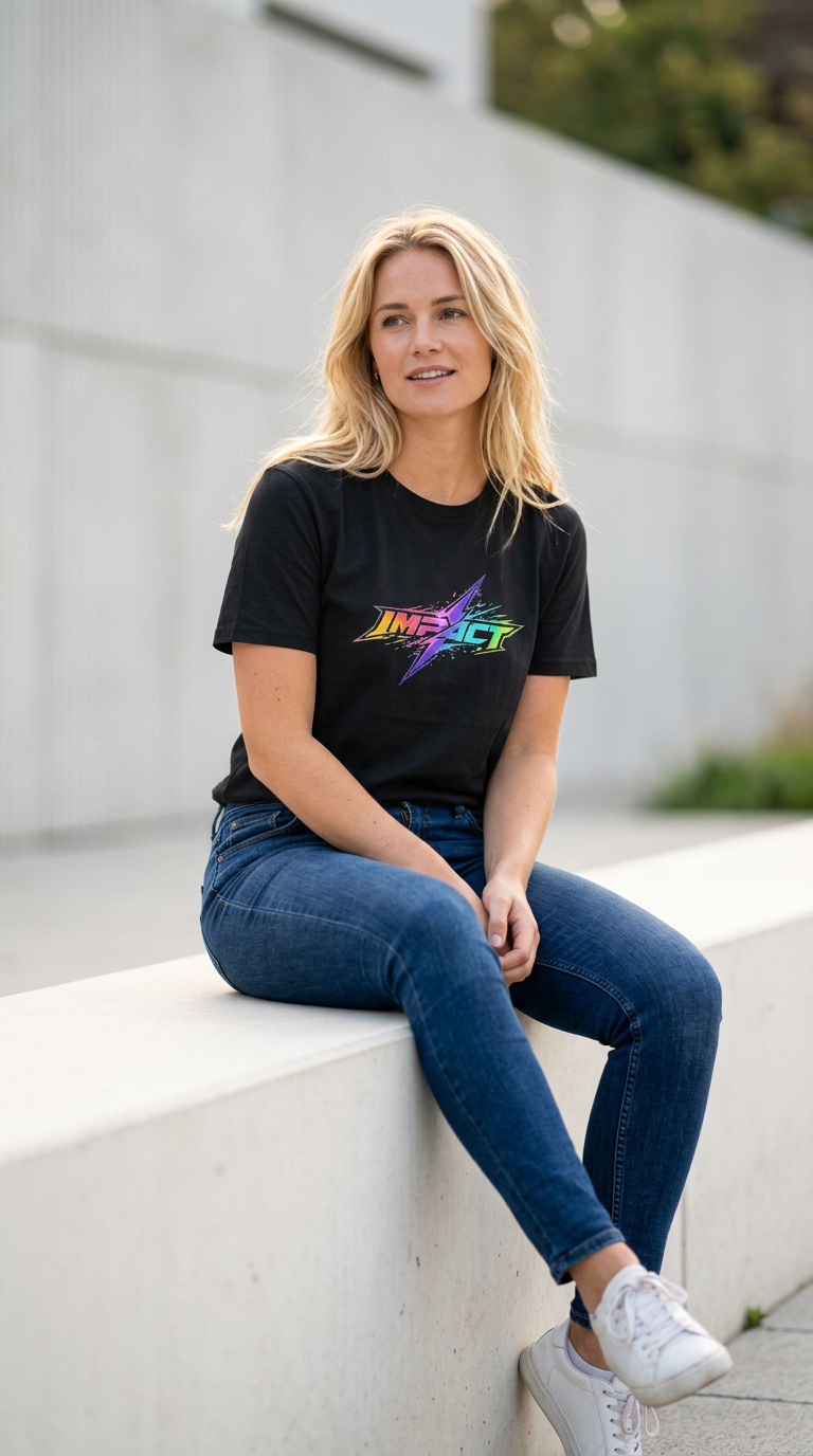 Impact  Lightning Logo T‑Shirt — Rainbow Retro Graphic Tee