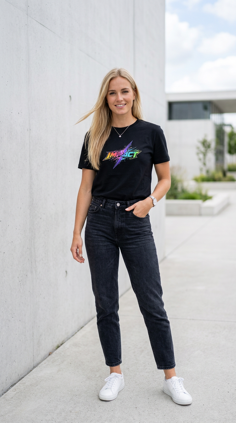 Impact  Lightning Logo T‑Shirt — Rainbow Retro Graphic Tee