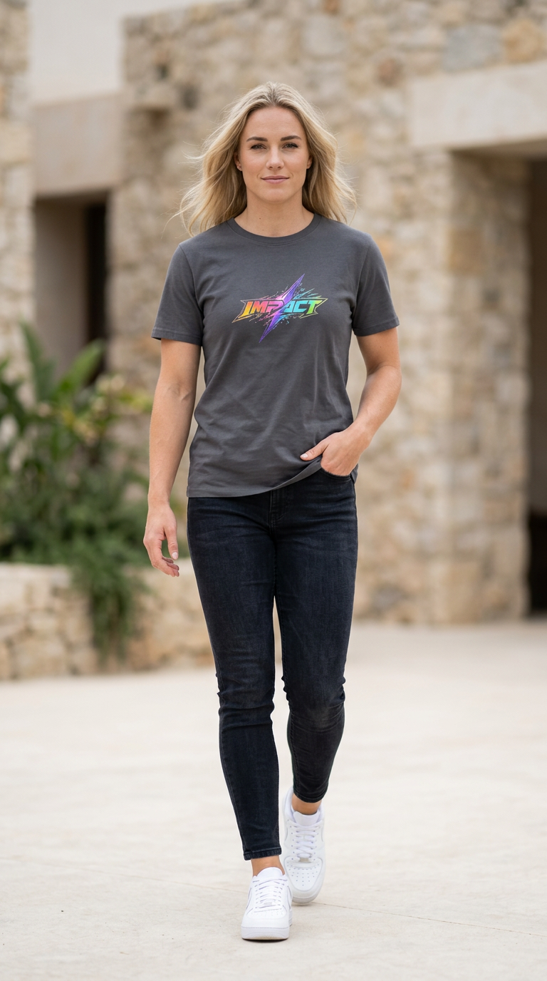 Impact  Lightning Logo T‑Shirt — Rainbow Retro Graphic Tee