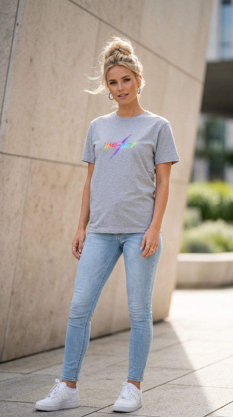 Impact  Lightning Logo T‑Shirt — Rainbow Retro Graphic Tee