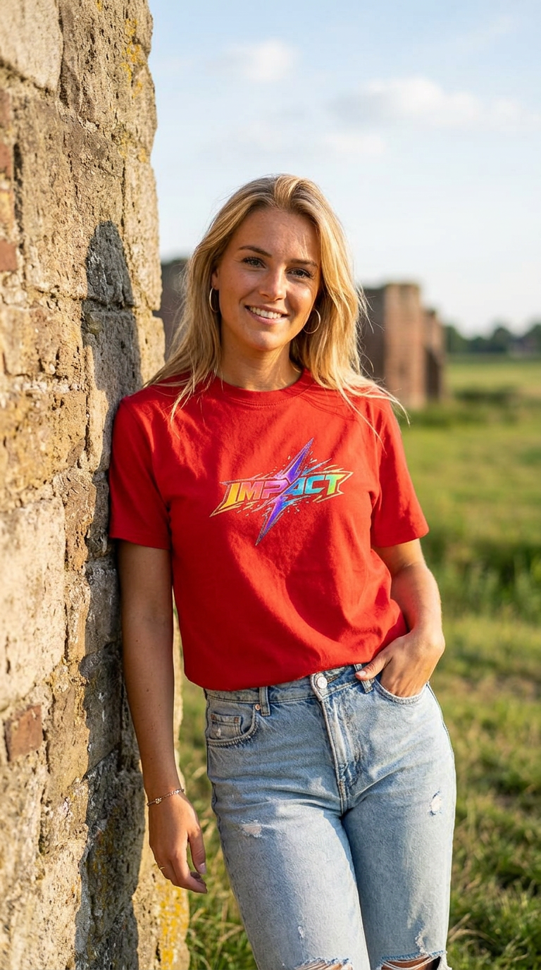 Impact  Lightning Logo T‑Shirt — Rainbow Retro Graphic Tee