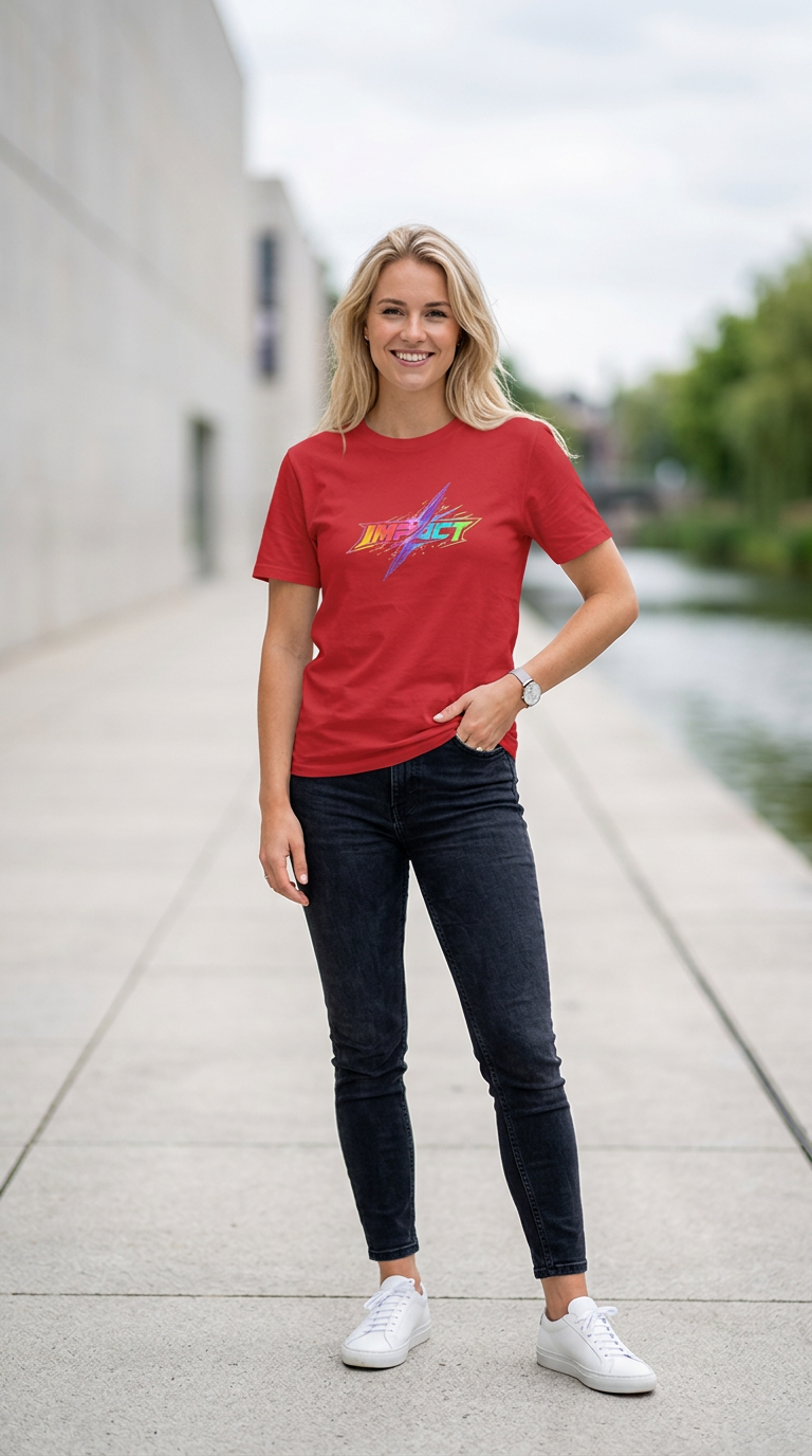 Impact  Lightning Logo T‑Shirt — Rainbow Retro Graphic Tee